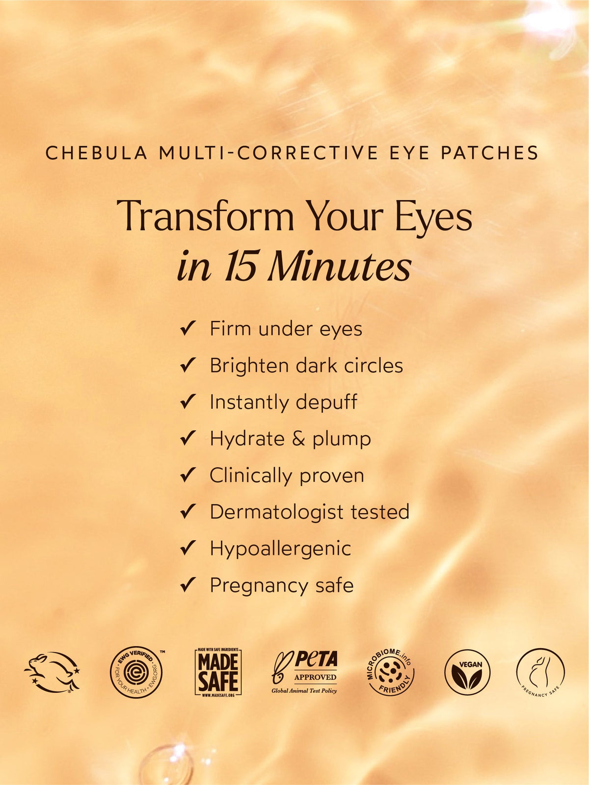 Chebula Multi-Corrective Eye Patches benefits and certifications.
