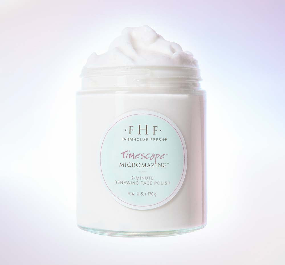Timescape renewing face polish product jar.